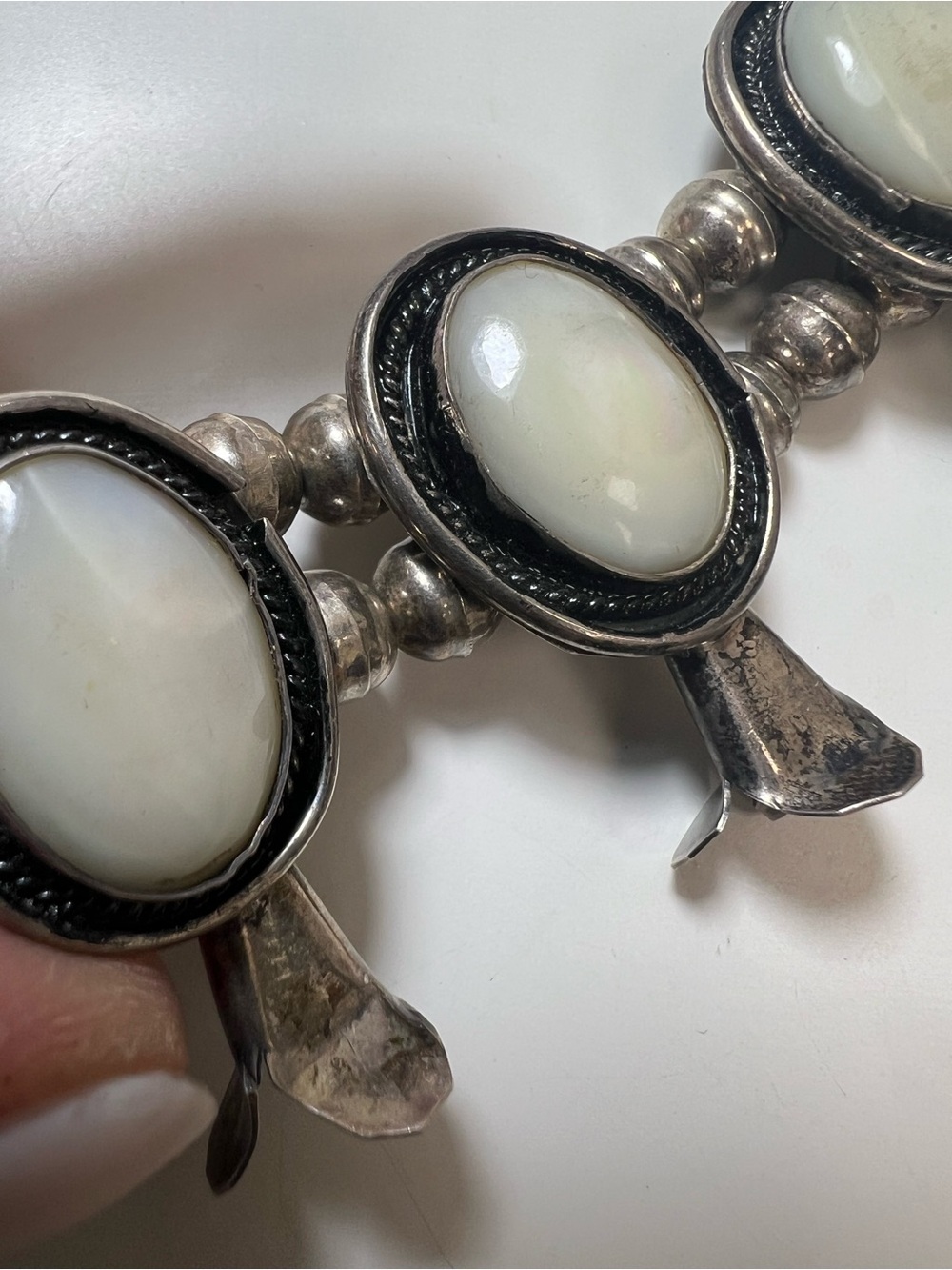 Sterling Silver White Mother-of-Pearl Squash Blossom Necklace - Picture 9 of 16
